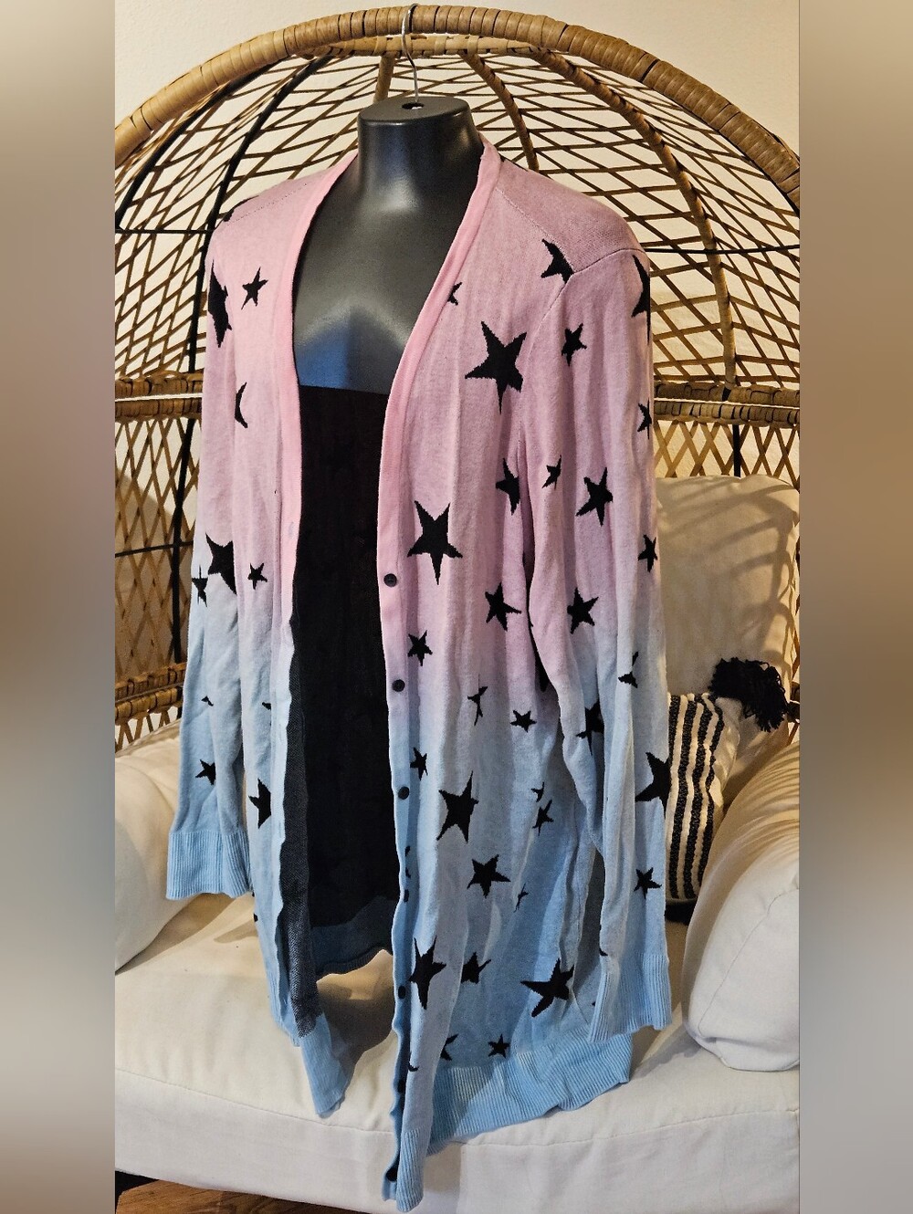 Torrid Multicolored Star Print Ombré Long Boyfriend Cardigan